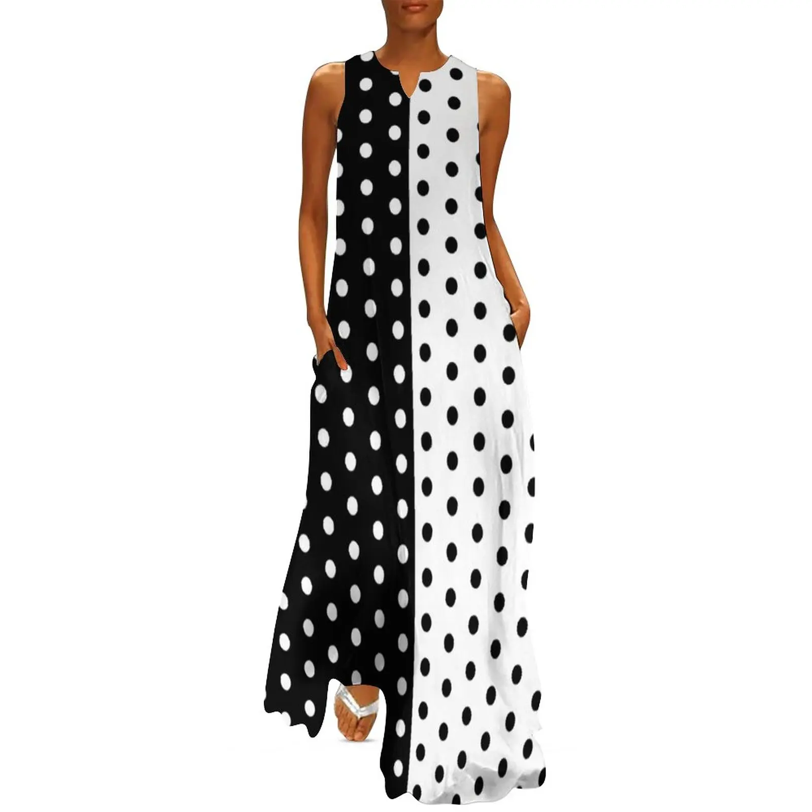 Boho Summer Beach Maxi Dress - Retro Two Tone Dress Spring Black