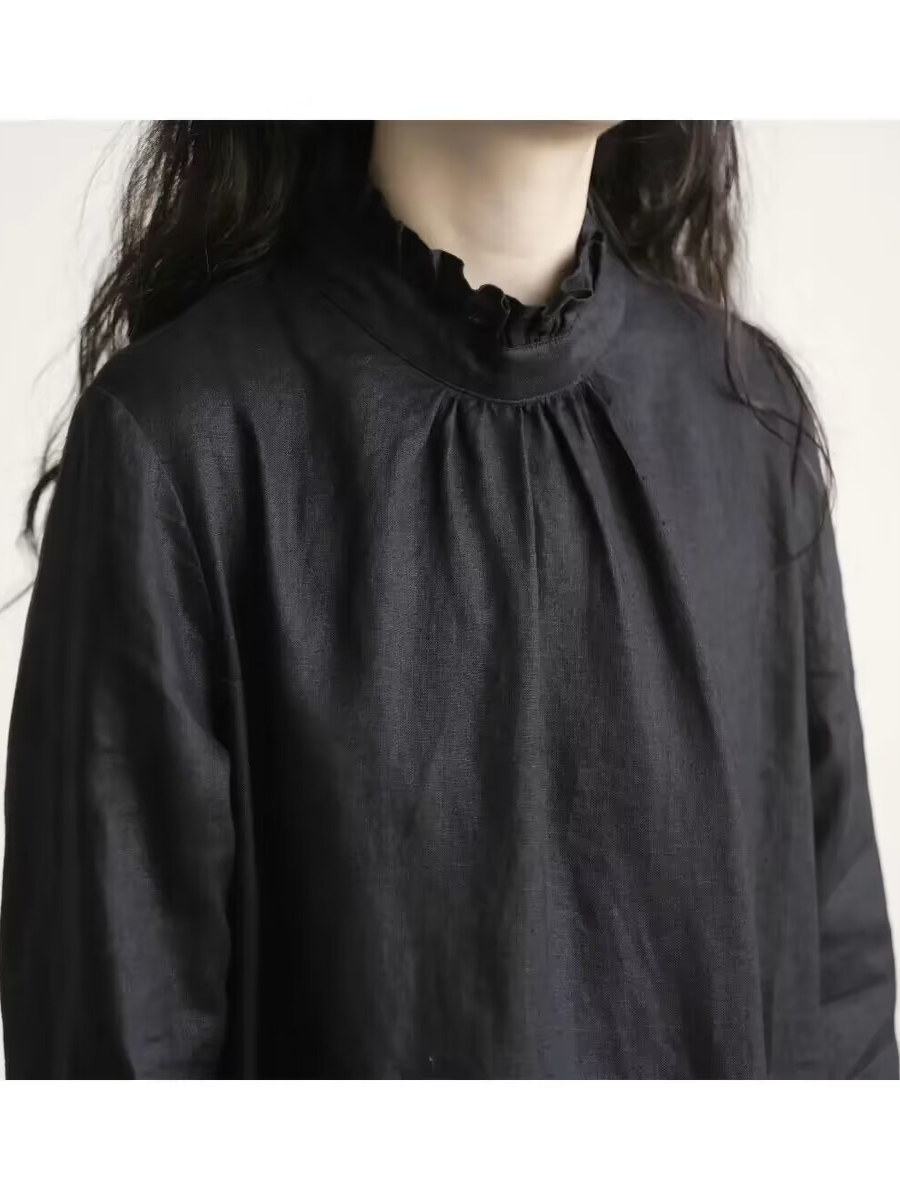 Black Lace Collar Long Sleeve  - огляд і ціна Casual Loose Linen Shirt Dress