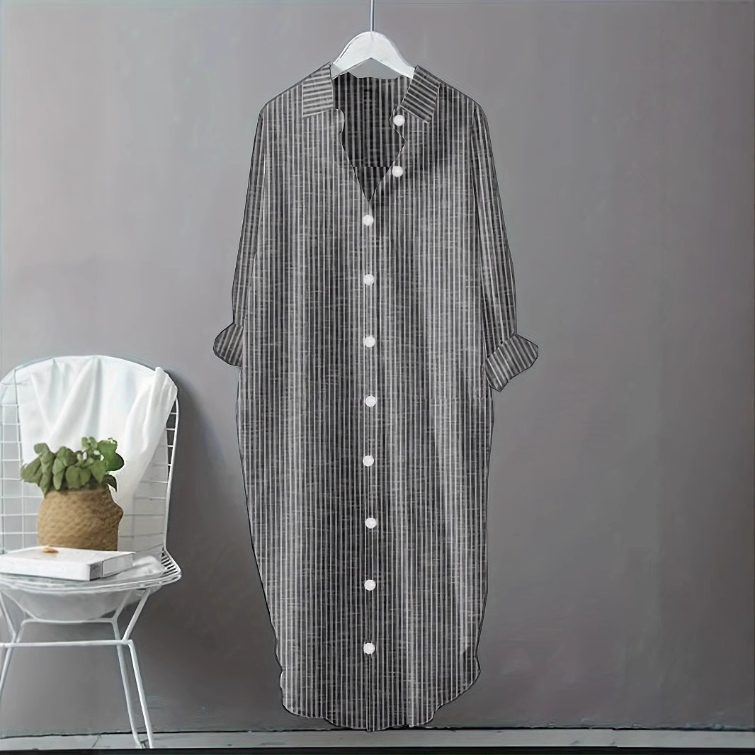 Vintage Cotton Linen Striped S - огляд і ціна Casual Loose Linen Shirt Dress