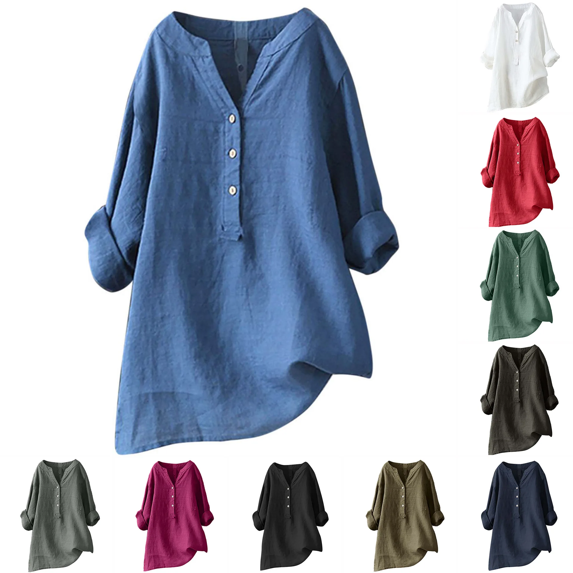 Unisex Women Men Cotton Linen  - огляд і ціна Casual Loose Linen Shirt Dress