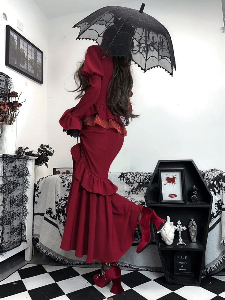 Spring Red Vintage Dress Women - огляд і ціна French Vintage Floral Midi Dress