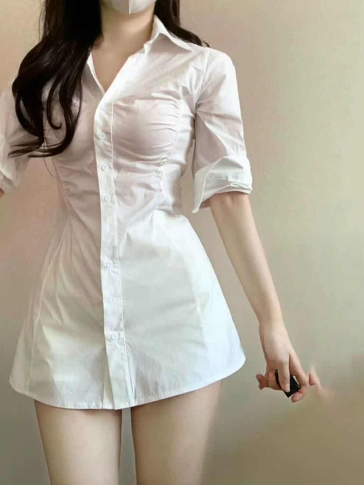 Sexy Pleated Waist-Cinching Sh - огляд і ціна Korean Style A Line Shirt Dress