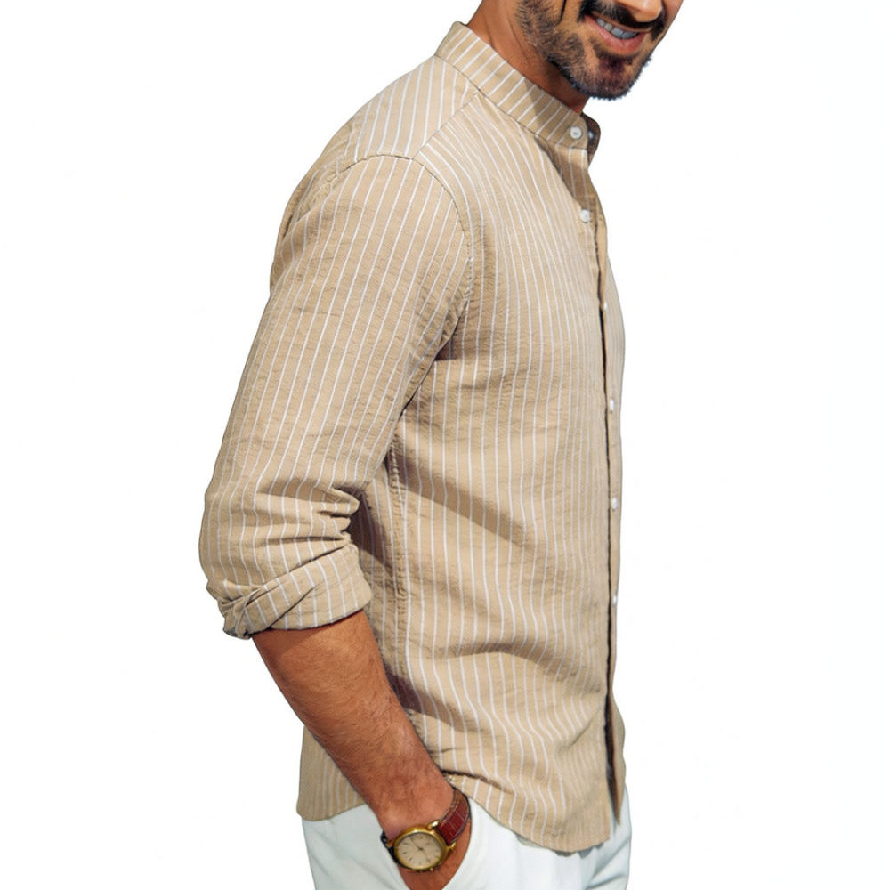 Mens Stand Collar Linen Shirt  - огляд і ціна Casual Loose Linen Shirt Dress