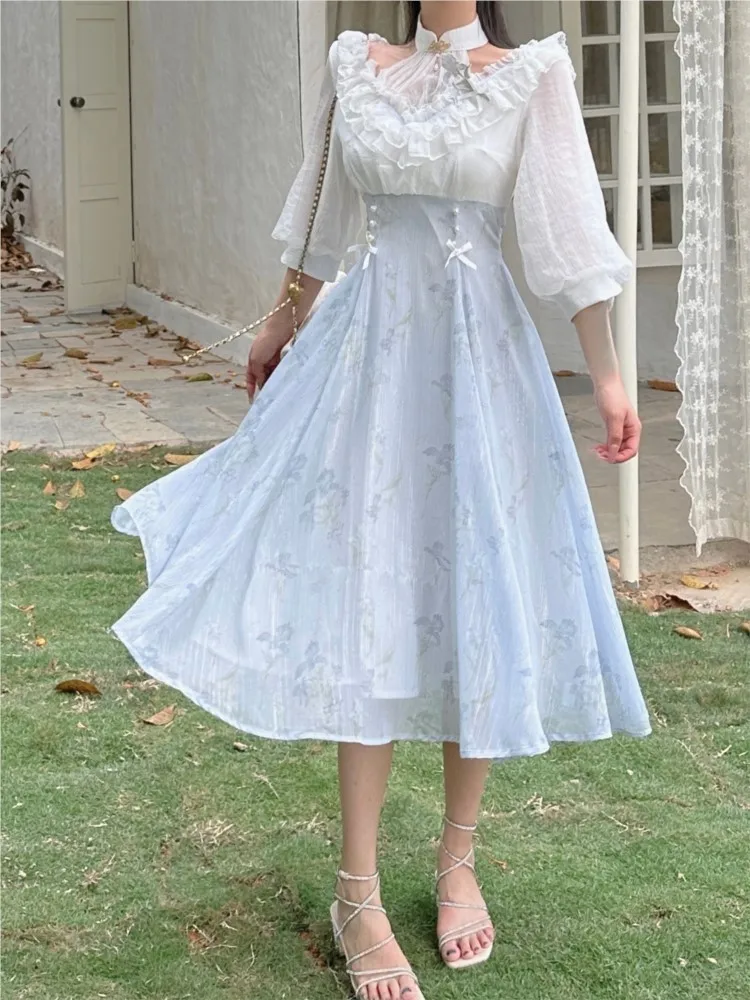 Elelgant Women Summer French V - огляд і ціна French Vintage Floral Midi Dress