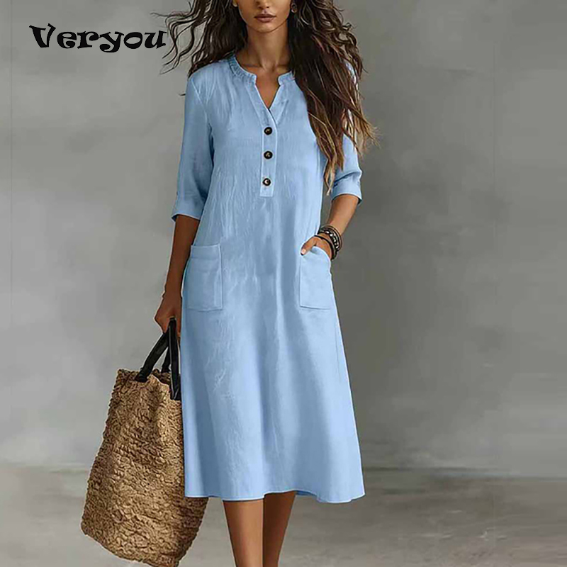 Women Casual Solid Color Half  - огляд і ціна Boho Summer Beach Maxi Dress
